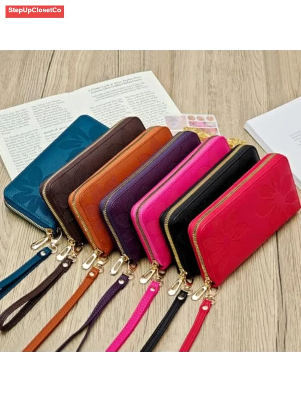 Floral Vegan Leather RFID Wristlet Wallet for Women Zip Around Clutch Purse